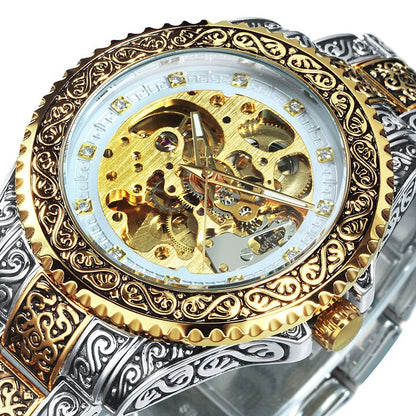 Vintage Style Engraved Mechanical Wrist Watch