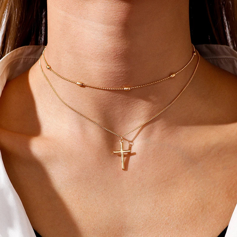 Delicate Multi Layer Cross Pendant Necklace - Halri