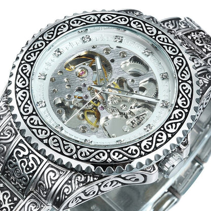 Vintage Style Engraved Mechanical Wrist Watch