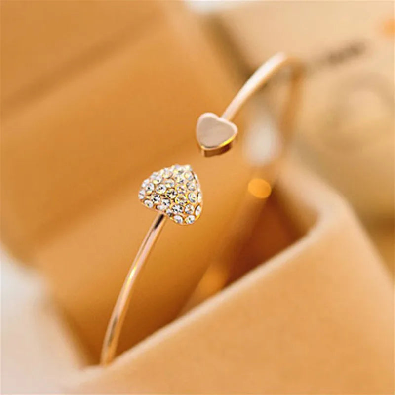 Delicate Heart Shape Double Bangle Bracelet - Halri