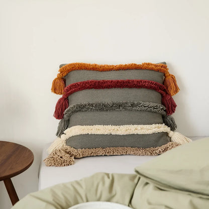 Colorful Striped Fringed Throw Pillow Cover - Halri