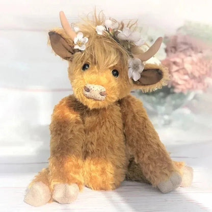 Rustic Cow Figurine with Floral Crown