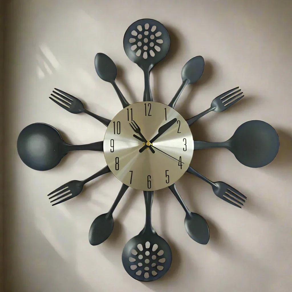 Fun Stainless Steel Kitchen Clock with Tool Hour Marks - Halri