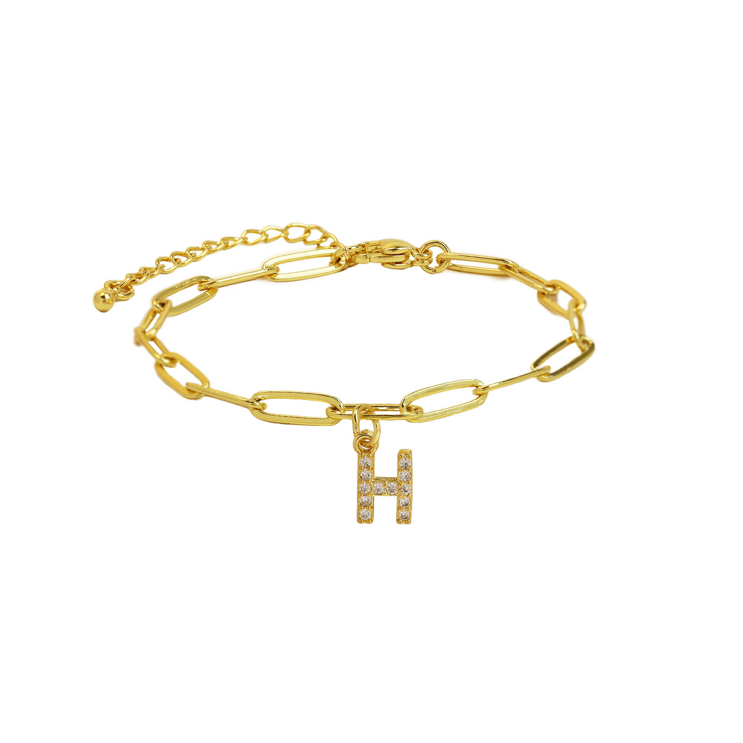Delicate Initial Paperclip Charm Bracelet