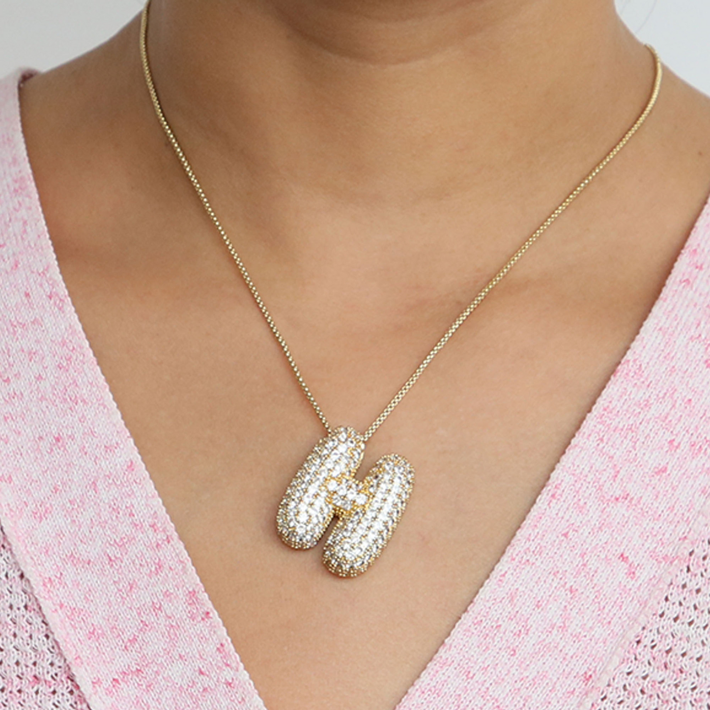 Bold Letter Bubble Diamond Initial Pendants
