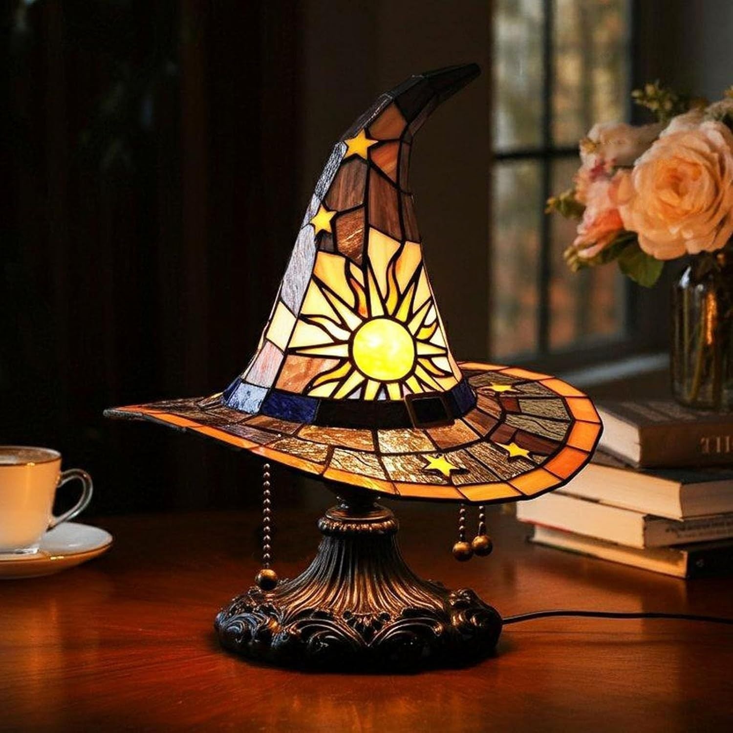 Hand-Crafted Stained Resin Floor Lamp with Sunburst Design – Colorful Mosaic Shade and Durable Cast Iron Base 2