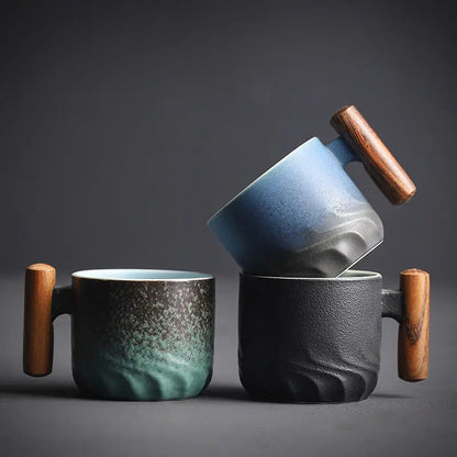 Unique Wooden Handle Ceramic Espresso Mug - Halri