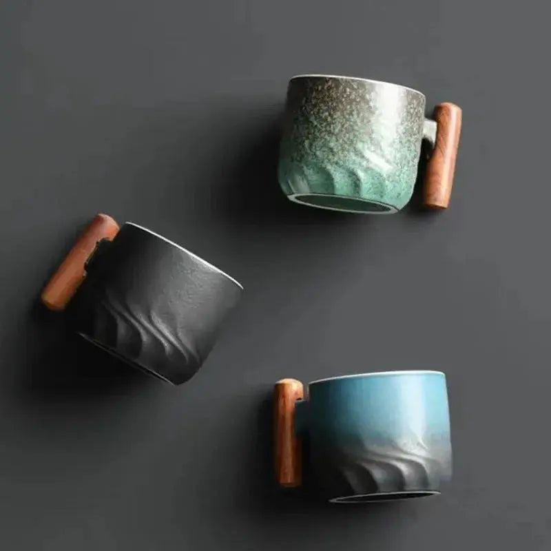 Handcrafted Ceramic Coffee Mug with Wooden Handle – 80ml Espresso Cup for Coffee and Tea 2