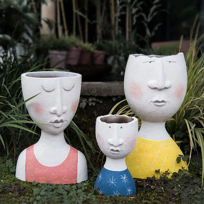 Handmade Resin Portrait Vase for Plants, Flower Pot Sculpture