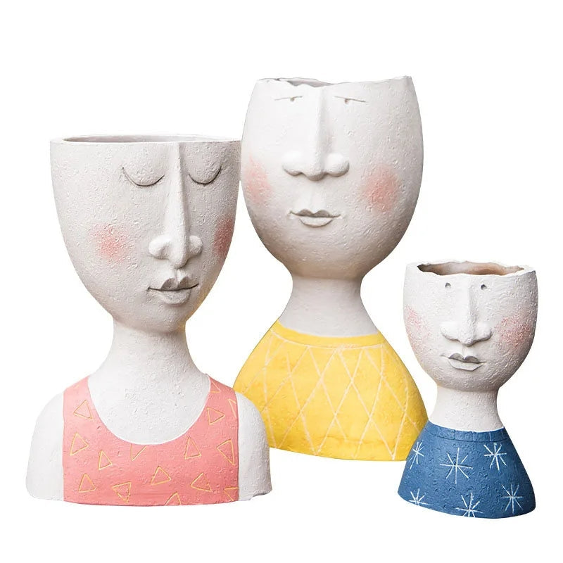Handmade Resin Portrait Vase for Plants, Flower Pot Sculpture