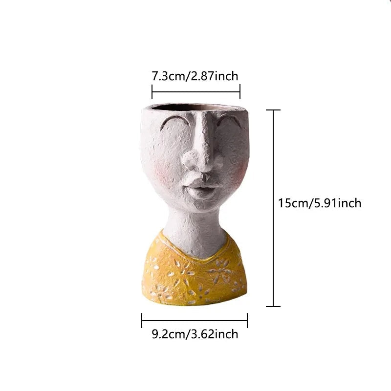 Handmade Resin Portrait Vase for Plants, Flower Pot Sculpture