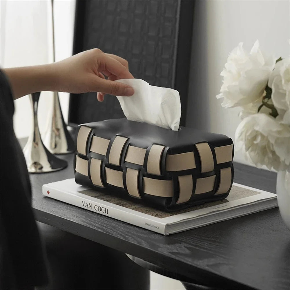 Simple Faux Leather Tissue Box Case - Halri