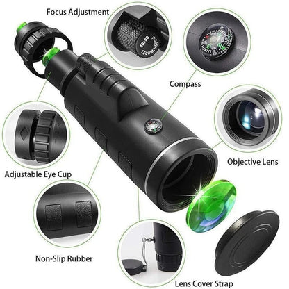 High Power HD Monocular with Phone Adapter and Tripod