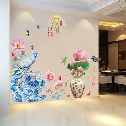 Colorful Peacock Floral Wall Decal