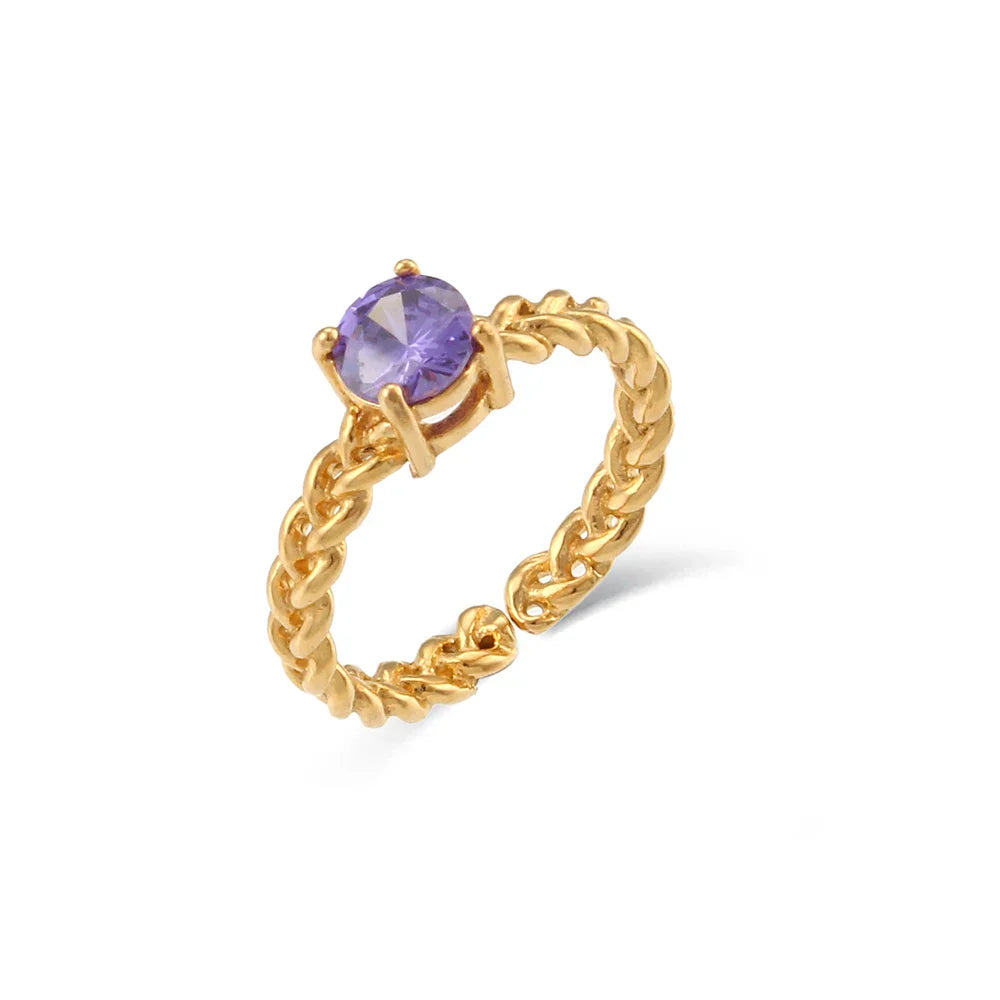 Elegant Braided Ring with Diamond Stone - Halri