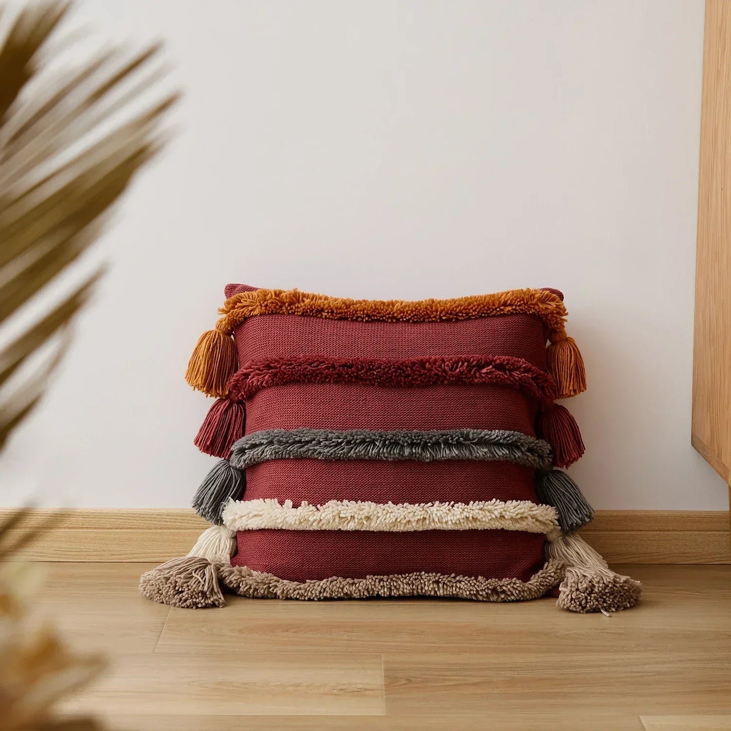 Colorful Striped Fringed Throw Pillow Cover