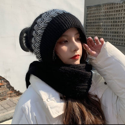 Warm Reversible Wool Scarf Hat Set