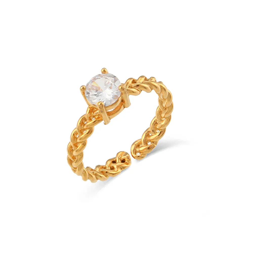 Elegant Braided Ring with Diamond Stone