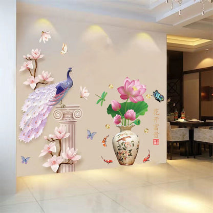 Colorful Peacock Floral Wall Decal