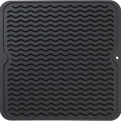 Heat-Resistant Silicone Kitchen Mat – Non-Slip Dish Drying Mat and Drawer Insert – BPA Free, 40x30 cm, Grey/Blue/Transparent 0
