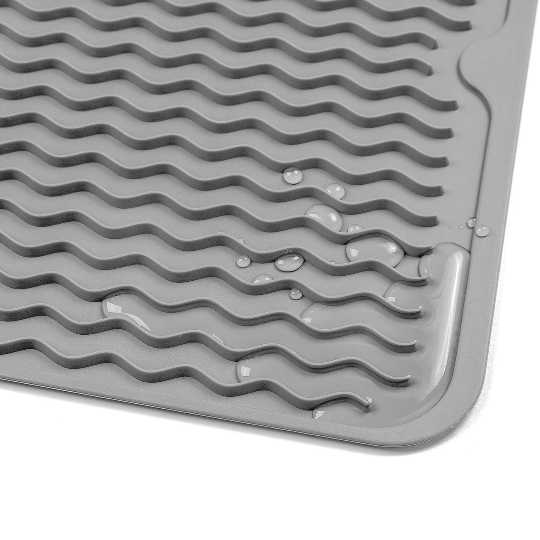 Heat-Resistant Silicone Kitchen Mat – Non-Slip Dish Drying Mat and Drawer Insert – BPA Free, 40x30 cm, Grey/Blue/Transparent 2