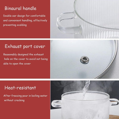 Heat Resistant Borosilicate Glass Cooking Pot with Dual Handles, Fridge & Freezer Safe
