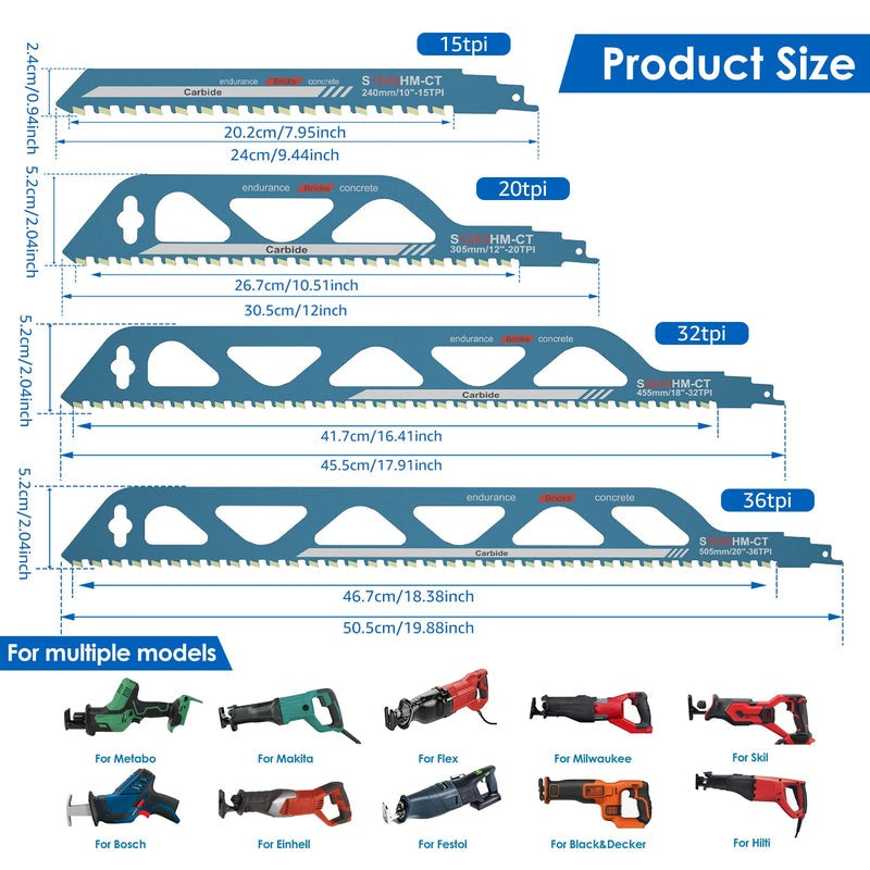 Heavy-Duty Reciprocating Saw Blade for Brick, Concrete, and Masonry