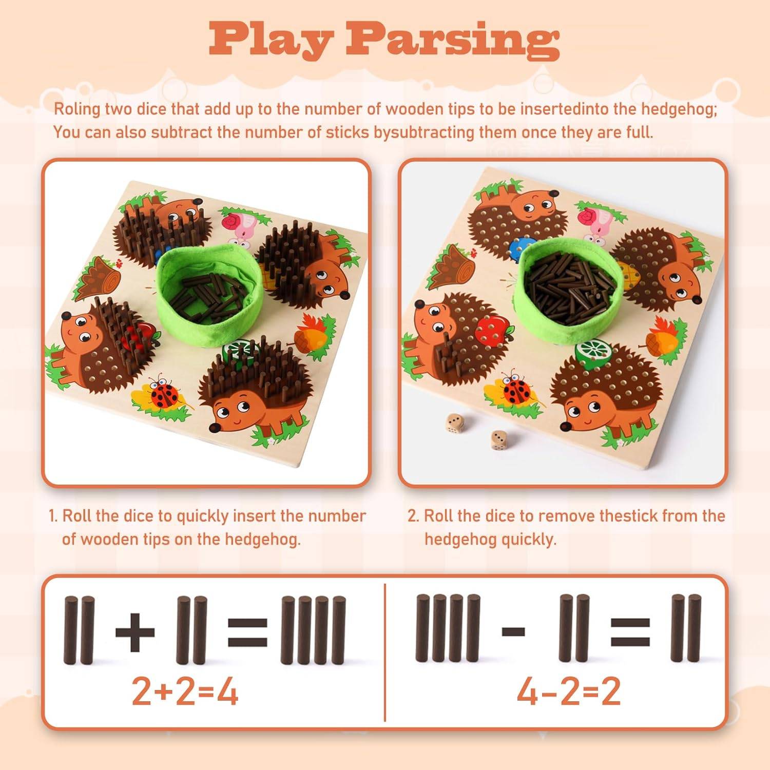 Hedgehog Walking Board, Made of Safe Wood, Helps Children Learn to Count Numbers, Suitable for Ages 3+