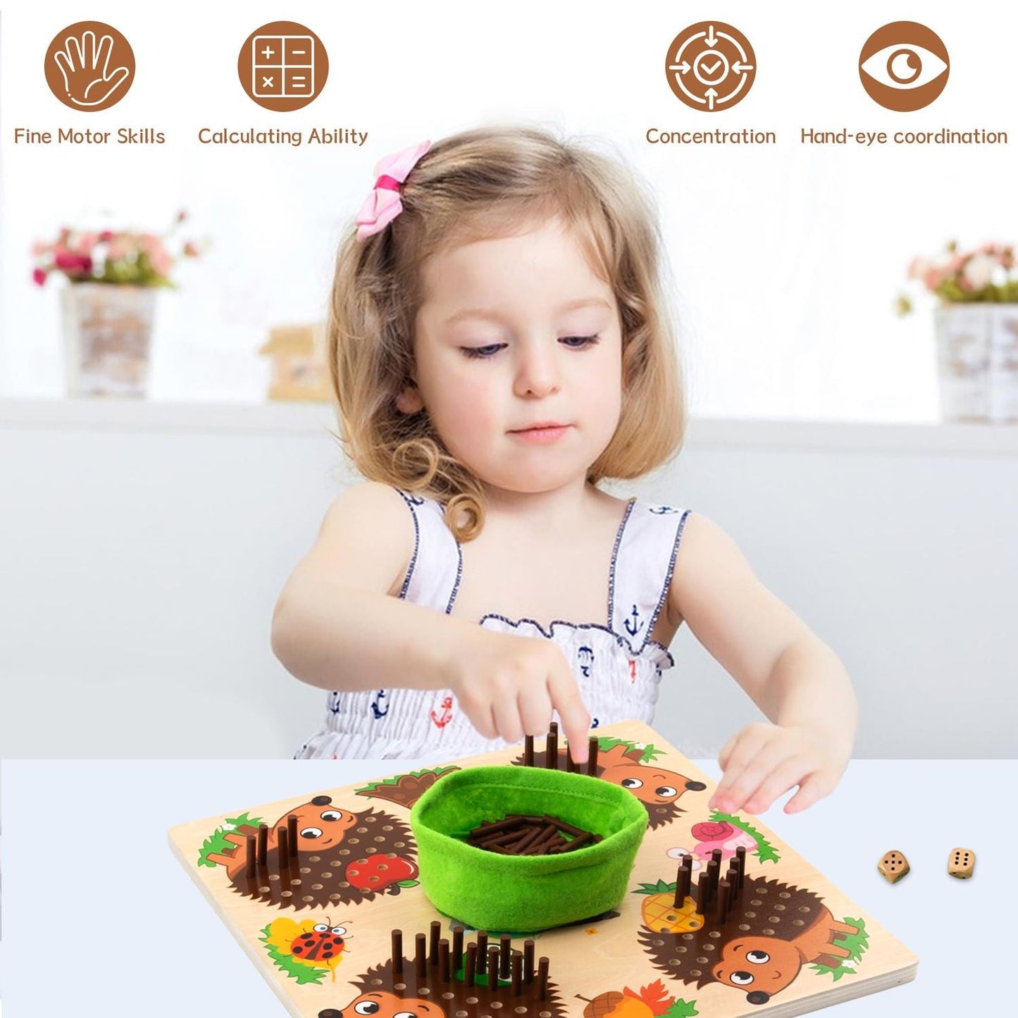 Hedgehog Walking Board, Made of Safe Wood, Helps Children Learn to Count Numbers, Suitable for Ages 3+