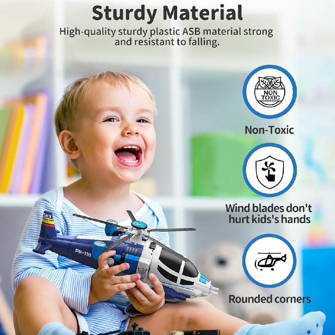 Helicopter Toy with Lights and Sounds, 360° Spin, Obstacle Sensor, Battery-Free, Child-Safe Design, Safe for Kids 3+