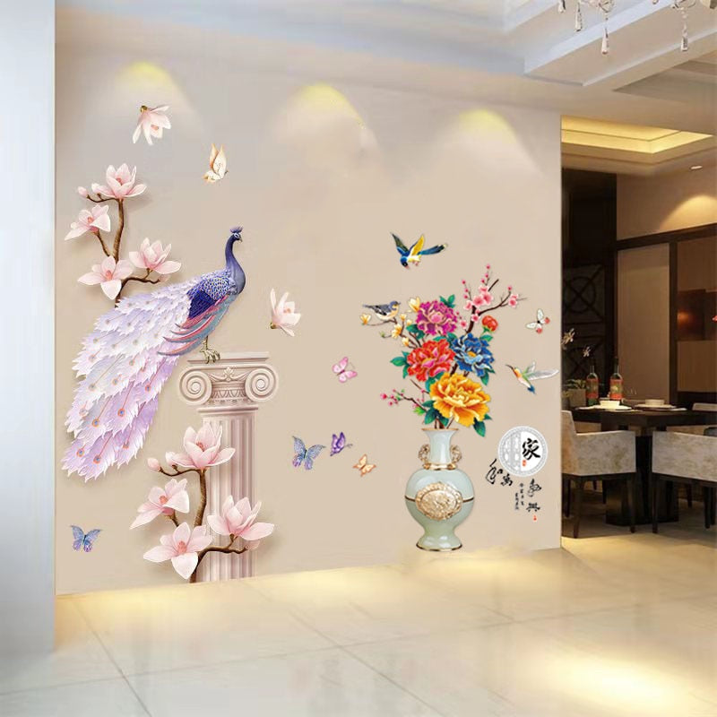 Colorful Peacock Floral Wall Decal