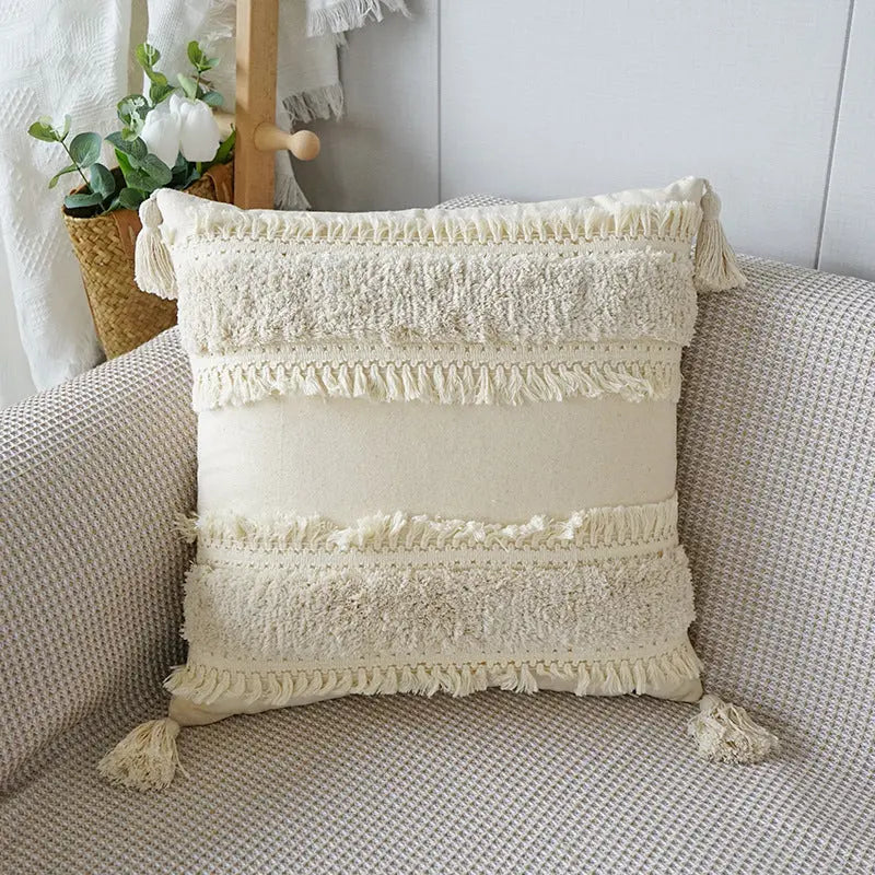 Stylish Textured Throw Pillow with Tassels