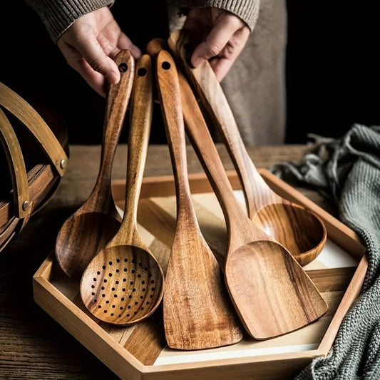 Premium Wood Cooking Utensil Set - 5 Piece Kitchen Tools - Halri