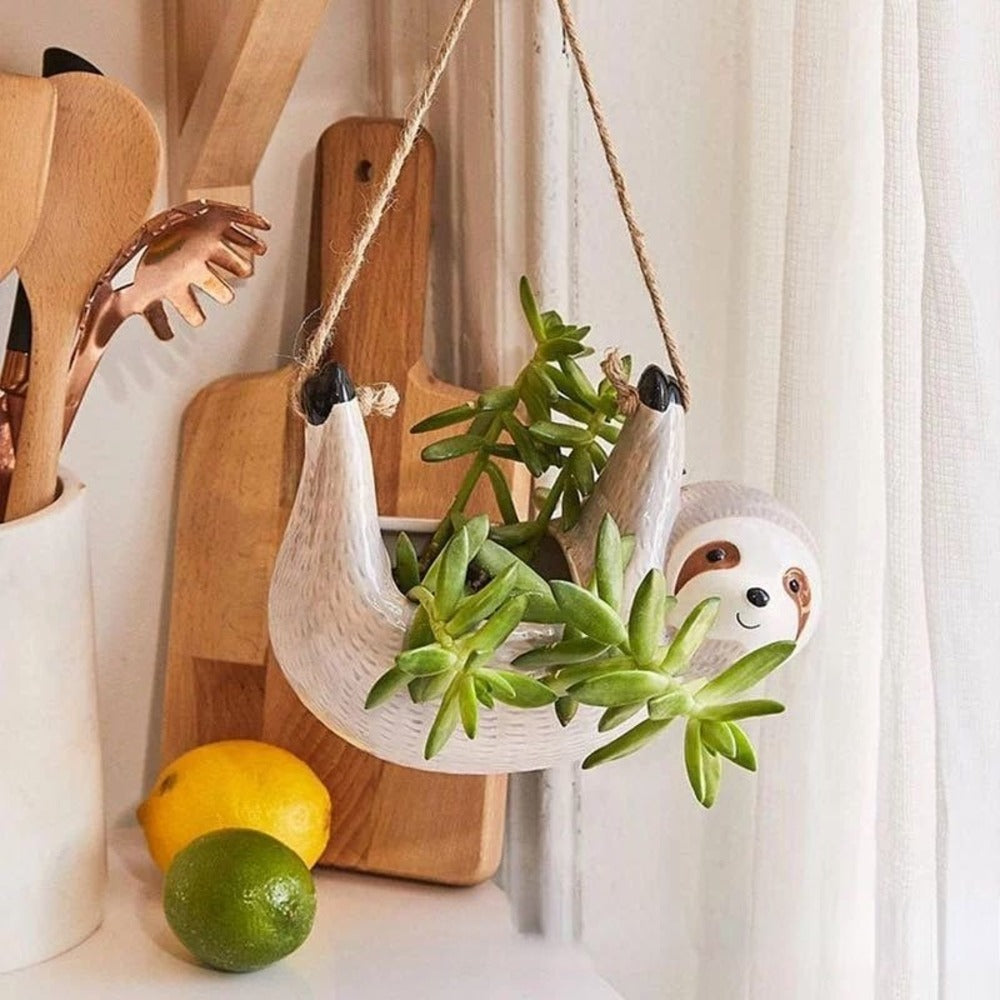 Colorful Ceramic Planter with Cute Sloth Design - Halri