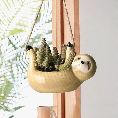 Colorful Ceramic Planter with Cute Sloth Design