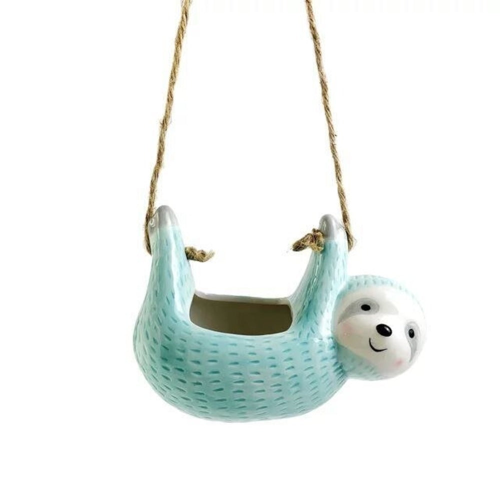 Colorful Ceramic Planter with Cute Sloth Design