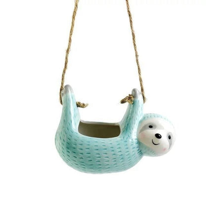 Colorful Ceramic Planter with Cute Sloth Design