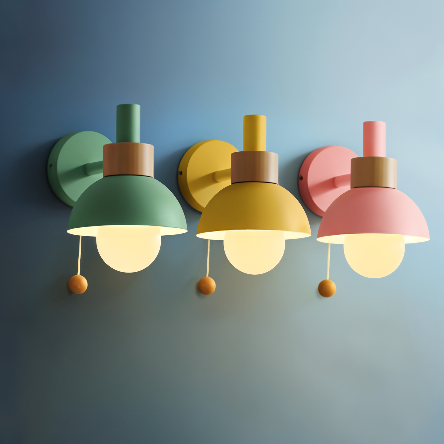 Rustic Wooden Table Lamp with Metal Shade and Cord Pull - Halri