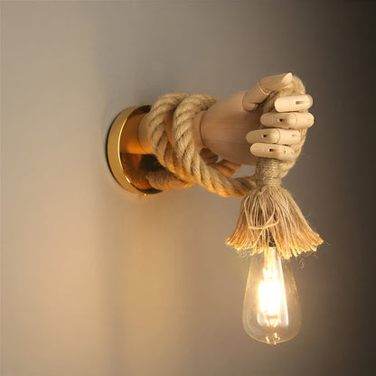 Unique Wooden Wall Lamp - Distressed Rope Pendant Light - Halri