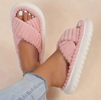 Cozy Faux Fur Slippers with Velcro Strap
