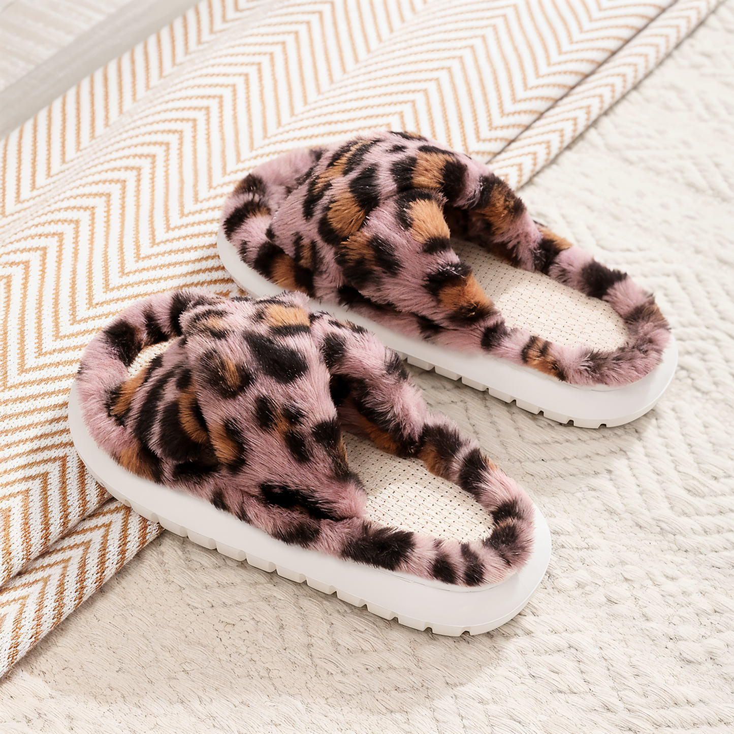 Cozy Faux Fur Slippers with Velcro Strap