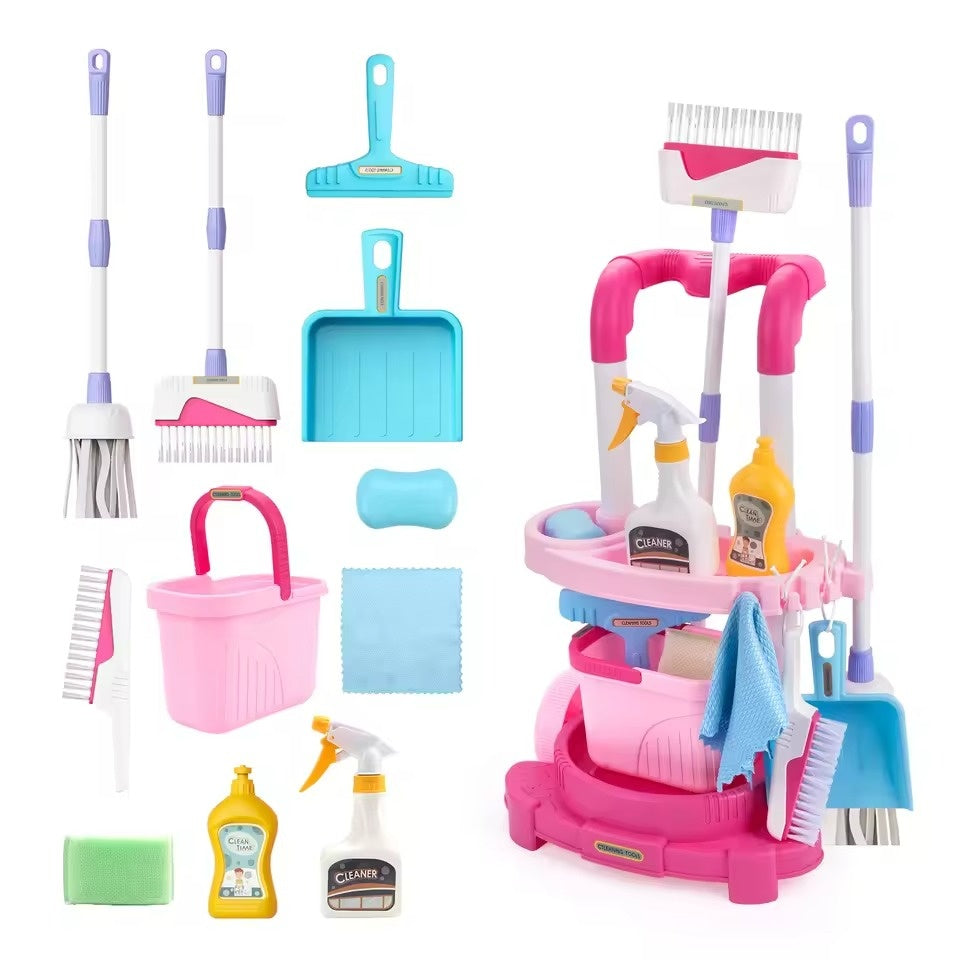 Kids Toy Cleaning Cart Play Set with Vacuum & Tools - Halri