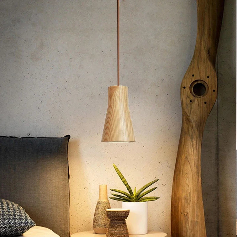 Natural Wood Contemporary LED Hanging Light