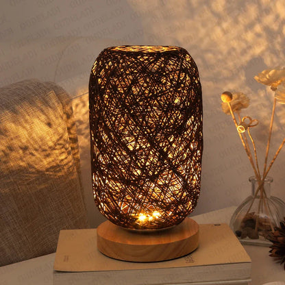 Rustic Wooden LED Desk Lamp with Soft Warm Light