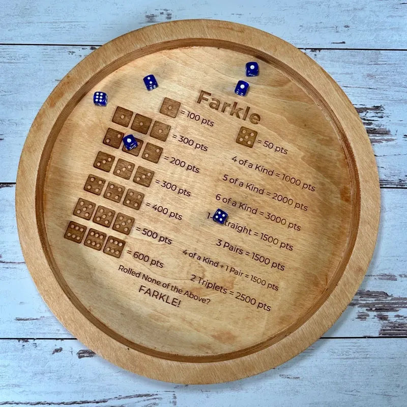 Natural Wood Farkle Dice Game Set with Scoreboard