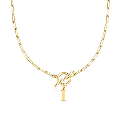 Simple Initial Circle Paperclip Lock Necklace