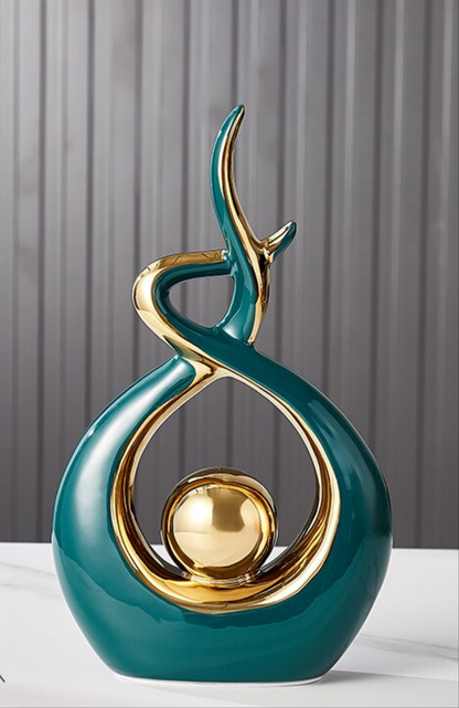 Elegant Ceramic Art Statue with Gold Details