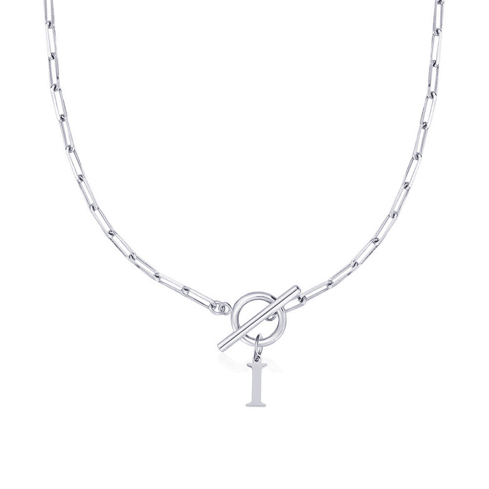 Simple Initial Circle Paperclip Lock Necklace