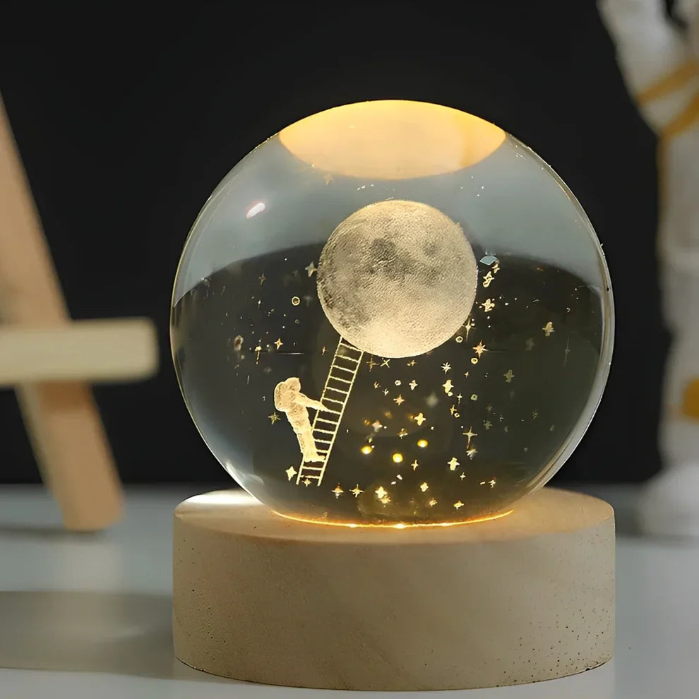 Illuminated Crystal Ball Lamp with 3D Laser Art – Warm White Ambient Light for Relaxation and Elegant Home Decor 6