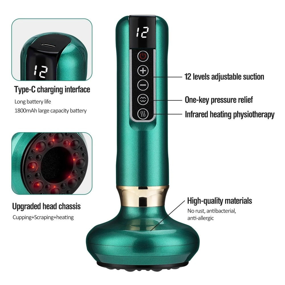 Infrared Heating Therapy Electric Cupping Machine Portable Rechargeable Cupping Device with 12 Temperature Levels